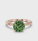 Rose gold Fancy Green Round Cut Diamond Solitaire Ring with Six-Prong Setting and Classic Band