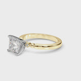 Yellow gold Asscher Solitaire Beaded Band with Four-Prong Setting