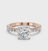 Rose gold Cushion Cut Diamond Solitaire Pavé Band with Four-Prong Setting