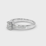 White gold Oval Solitaire Diamond Ring with Channel-Set Band and Four-Prong Setting