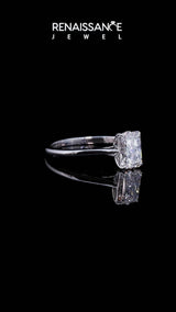 Silver Radiant Cut Diamond Solitaire Ring with Flower Prong Setting and Classic Band