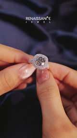 Platinum Round Cut Diamond Double Halo Ring with Pavé Band and Prong Setting