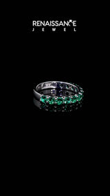 Silver Round Emerald Half Eternity Band with Classic Prong Setting