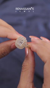 Yellow gold Cushion Halo Round Diamond Split Shank Prong Setting Ring