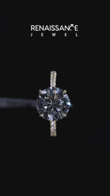 14K Yellow Gold 1.01 Carat F VS1 Round Solitaire Diamond Pavé Band with Four-Prong Setting