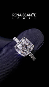 White gold Cushion Cut Diamond Solitaire Engagement Ring with Round  Pavé Band and Prong Setting