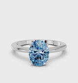 Platinum Fancy Blue Oval Cut Diamond Solitaire Ring with Six-Prong Setting and Classic Band