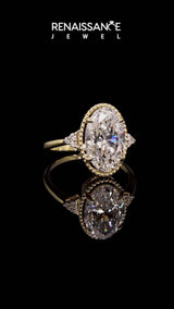 Yellow gold Cushion Cut Diamond Halo Ring with Tapered Band and Four-Prong Setting
