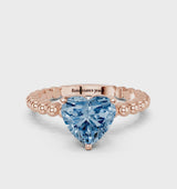 Rose gold Fancy Blue Heart Cut Diamond Solitaire Ring with Beaded Band and Prong Setting