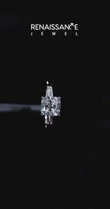 Rose gold Cushion Solitaire with Tapered Baguette Side Stones on a Classic Band with Four-Prong Setting
