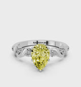 Platinum Fancy Yellow Pear  Solitaire Twisted Band with Prong Setting