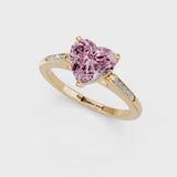 Yellow gold Fancy Pink Heart  Cut Channel Set Solitaire Engagement Ring with Four-Prong Setting