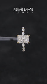 14K Yellow Gold 3.03 Carat F VS1 Radiant Solitaire Marquise Side Stone Prong Setting Ring