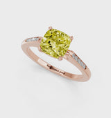 Rose gold Fancy Yellow Cushion  Cut Channel Set Solitaire Engagement Ring with Four-Prong Setting