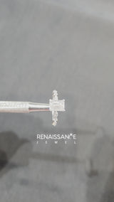 White gold Radiant Cut Diamond Ring with Marquise and Round  Side Stones and Four-Prong Setting
