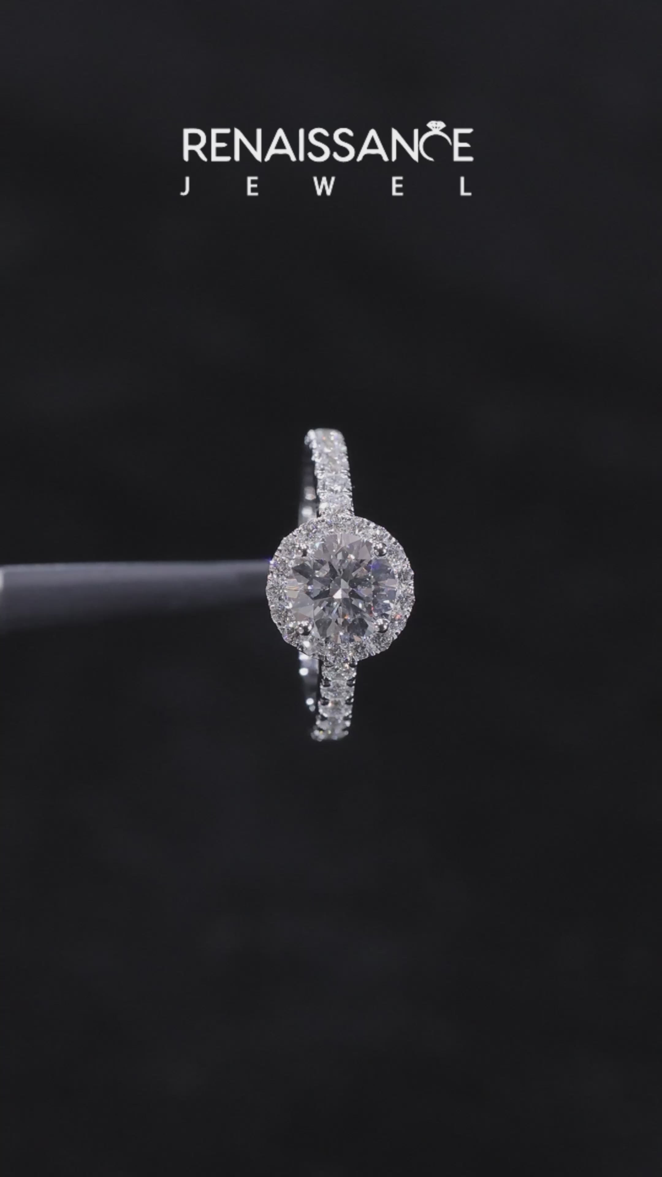 Silver Halo Round Diamond Pavé Band Four-Prong Ring 3