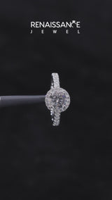 White gold Round Cut Diamond Pavé Halo Ring with Four-Prong Setting