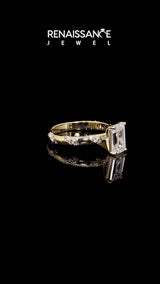 Yellow gold Emerald Cut Diamond Solitaire Engagement Ring with Twisted Round  Accent Band and Prong Setting