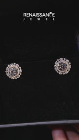 Yellow gold Round Diamond Double Halo Stud Earrings with Prong Setting