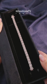 Rose gold Round Diamond Pavé Flower Motif Tennis Bracelet with Four-Prong Setting