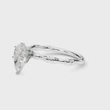 White gold Pear Solitaire Diamond Ring with Bamboo Band and Four-Prong Setting