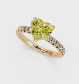Yellow gold Fancy Yellow Heart  Solitaire Pave Diamond Engagement Ring with Four-Prong Setting