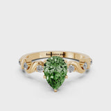 Yellow gold Fancy Green Pear  Solitaire Twisted Band with Prong Setting