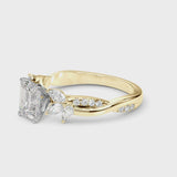 Yellow gold Emerald Diamond Floral Vine Solitaire Engagement Ring