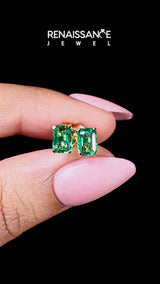Yellow gold Emerald Cut Emerald Stud Earrings