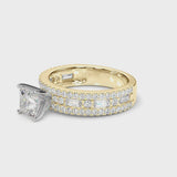 Yellow gold Princess Cut Diamond Solitaire Ring with Pavé and Channel Set Band