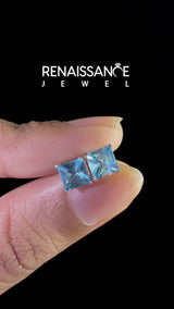 White gold Princess Cut Blue Topaz Stud Earrings