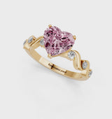 Yellow gold Fancy Pink Heart  Solitaire Twisted Band with Prong Setting