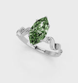 White gold Fancy Green Marquise  Solitaire Twisted Band with Prong Setting