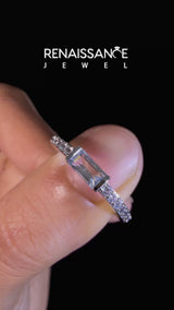 Silver Baguette Aquamarine Pavé Band with Bar Setting