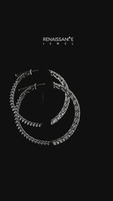 White gold Round Diamond Pave Hoop Earrings with Prong Setting