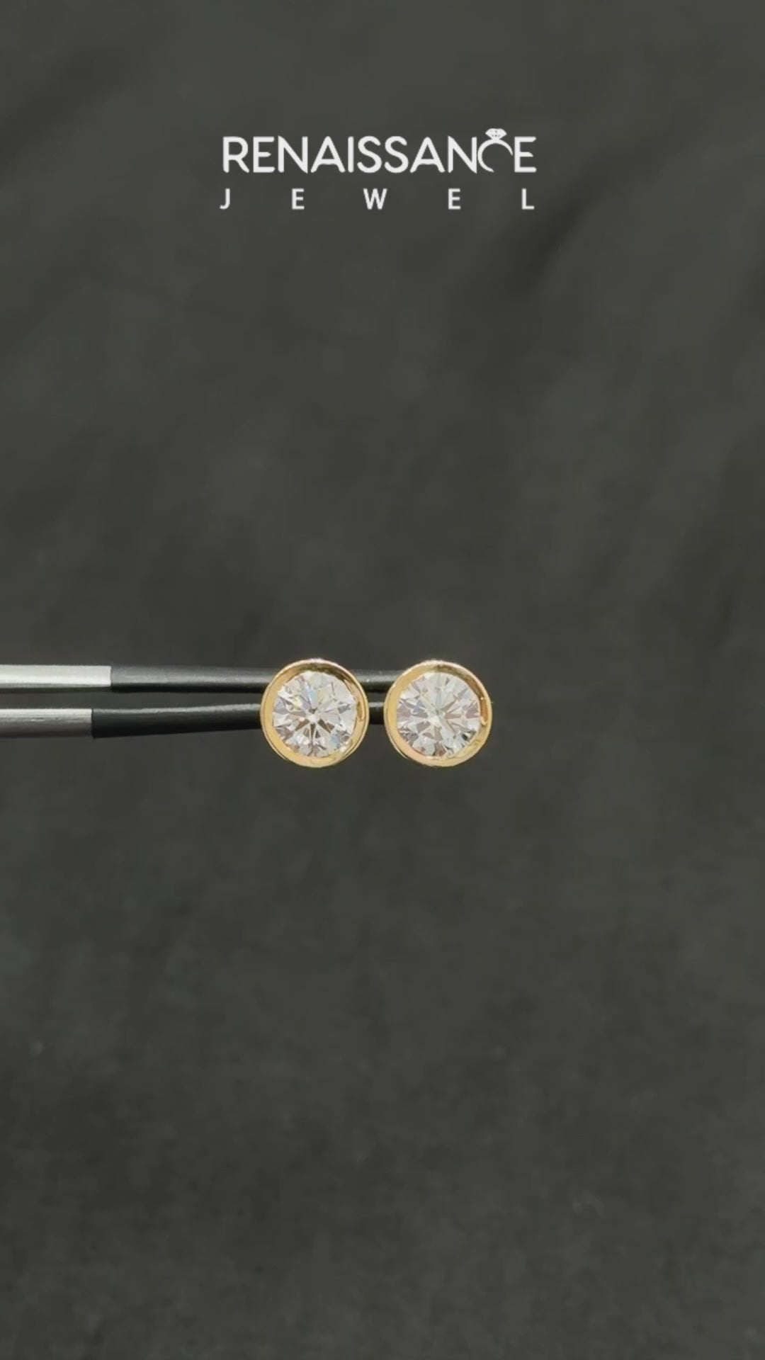 Yellow gold Bezel Set Round Diamond Stud Earrings with Push Back_10