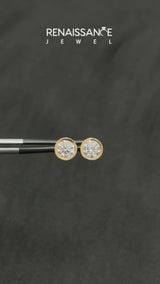 Yellow gold Bezel Set Round Diamond Stud Earrings with Push Back