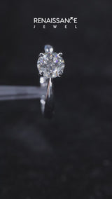 Silver Asscher Cut Diamond Solitaire Engagement Ring with Classic Band and Four-Prong Setting