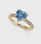Yellow gold Fancy Blue Heart  Solitaire Pave Diamond Engagement Ring with Four-Prong Setting