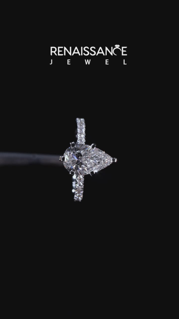 White gold Pear Solitaire Twisted Band with Pavé Accents and Four-Prong Setting 5