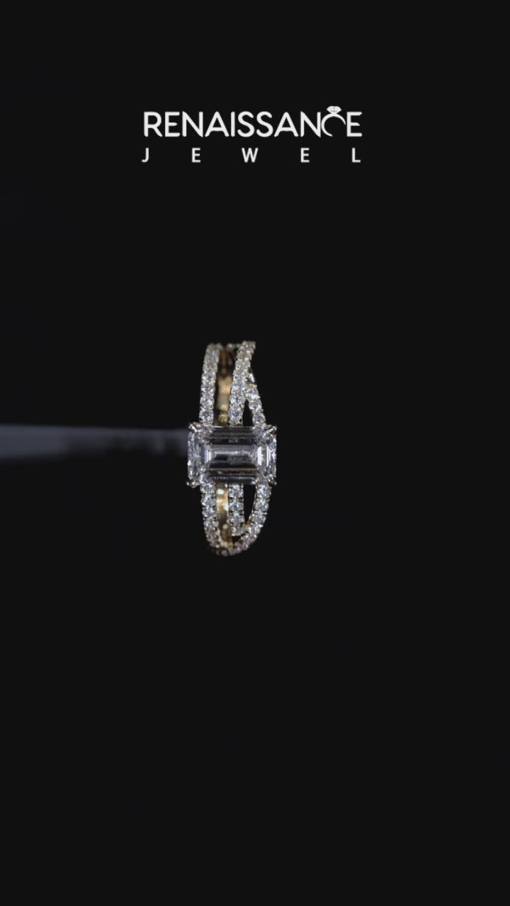 Yellow gold Emerald Solitaire Twist Band with Pavé Setting and Four-Prong Setting 3