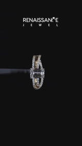 Yellow gold Asscher Solitaire Twist Band with Pavé Setting and Four-Prong Setting
