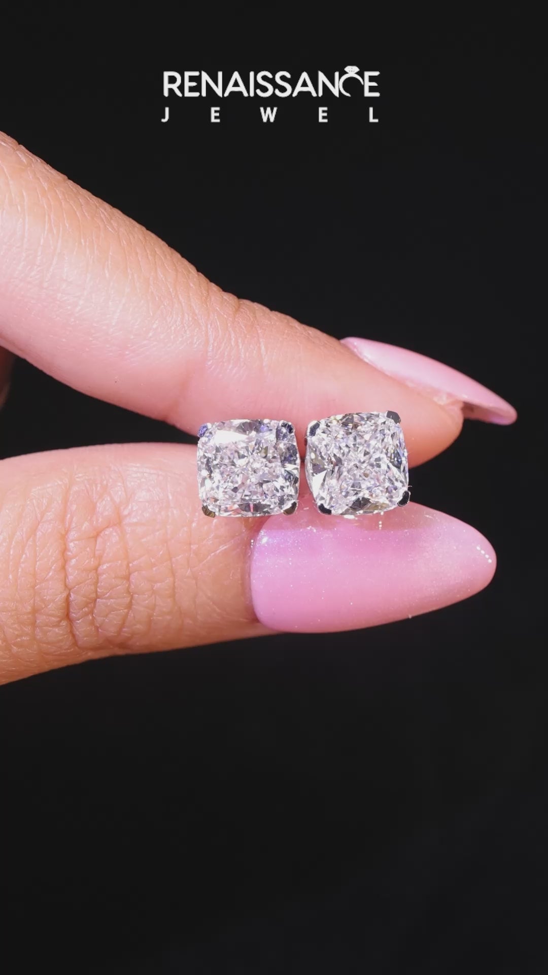White gold Cushion Brilliant Diamond Stud Earrings_73
