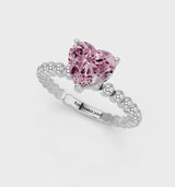 Platinum Fancy Pink Heart Cut Diamond Solitaire Ring with Beaded Band and Prong Setting
