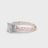 Rose gold Emerald Cut Diamond Solitaire Ring with Filigree Band and Four-Prong Setting