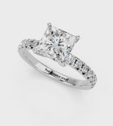 Platinum Asscher Solitaire Pave Diamond Engagement Ring with Four-Prong Setting