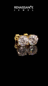 Yellow gold Round Solitaire Diamond Stud Earrings with Four-Prong Basket Setting