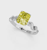 Silver Fancy Yellow Radiant  Solitaire Twisted Band with Prong Setting
