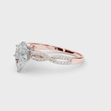 Rose gold Pear Cut Diamond Solitaire Engagement Ring with Twisted Pavé Band and Four-Prong Setting
