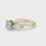 Yellow gold Cushion Diamond Swirl Band with Prong Setting